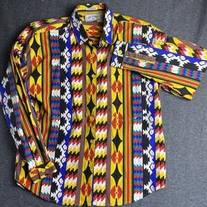 VTG Side Saddle Western Shirt Womens M Aztec Rodeo Color Block 1992 Shoulder Pad